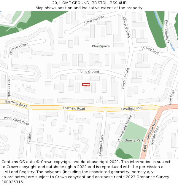 20, HOME GROUND, BRISTOL, BS9 4UB: Location map and indicative extent of plot