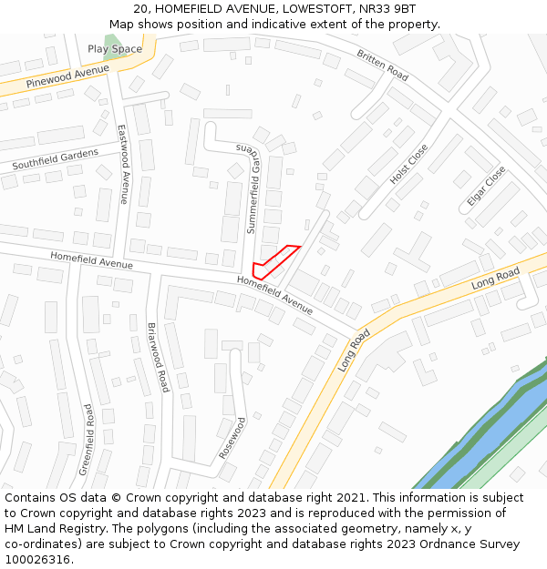 20, HOMEFIELD AVENUE, LOWESTOFT, NR33 9BT: Location map and indicative extent of plot