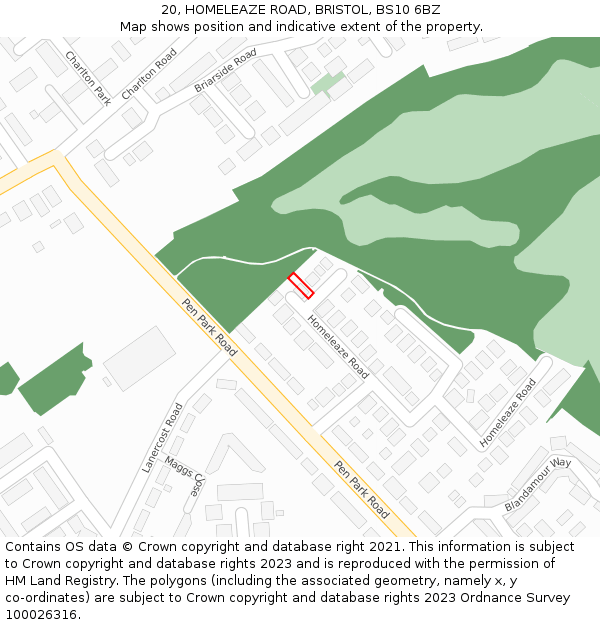 20, HOMELEAZE ROAD, BRISTOL, BS10 6BZ: Location map and indicative extent of plot
