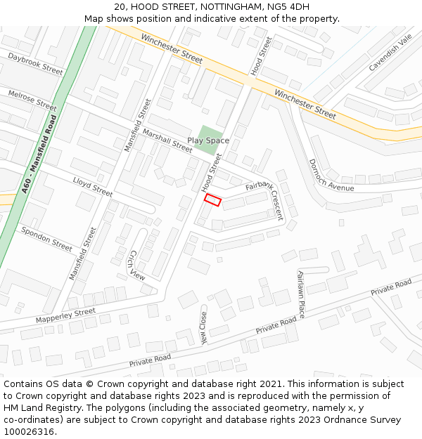 20, HOOD STREET, NOTTINGHAM, NG5 4DH: Location map and indicative extent of plot
