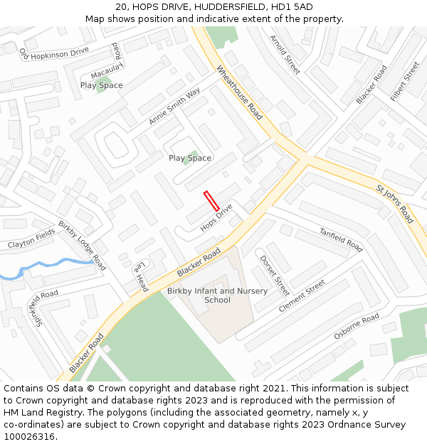 20, HOPS DRIVE, HUDDERSFIELD, HD1 5AD: Location map and indicative extent of plot
