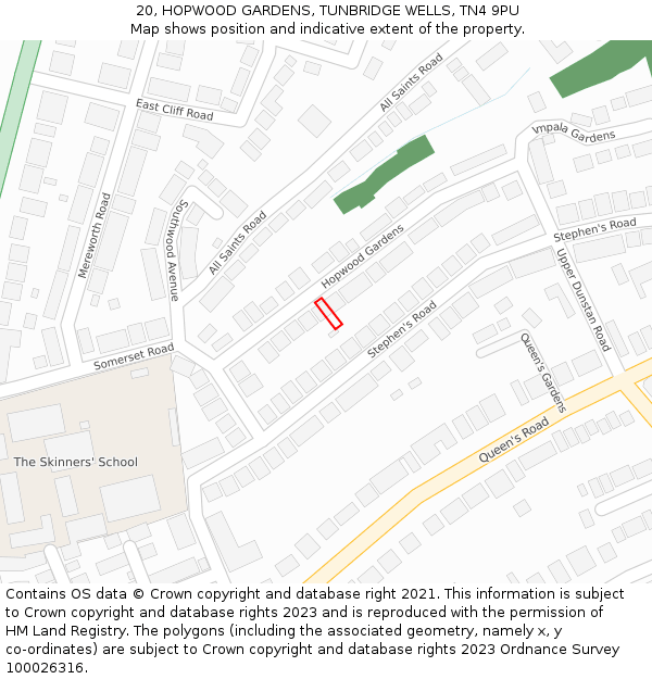 20, HOPWOOD GARDENS, TUNBRIDGE WELLS, TN4 9PU: Location map and indicative extent of plot