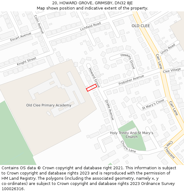 20, HOWARD GROVE, GRIMSBY, DN32 8JE: Location map and indicative extent of plot