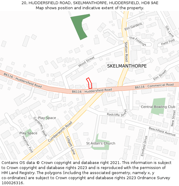 20, HUDDERSFIELD ROAD, SKELMANTHORPE, HUDDERSFIELD, HD8 9AE: Location map and indicative extent of plot