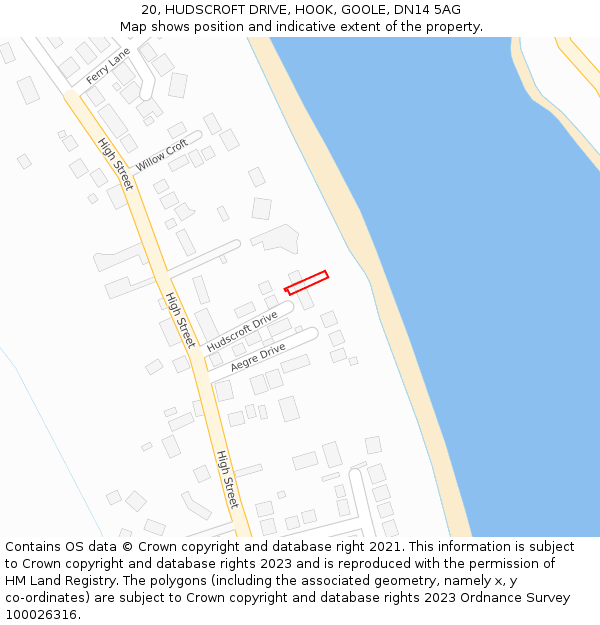 20, HUDSCROFT DRIVE, HOOK, GOOLE, DN14 5AG: Location map and indicative extent of plot