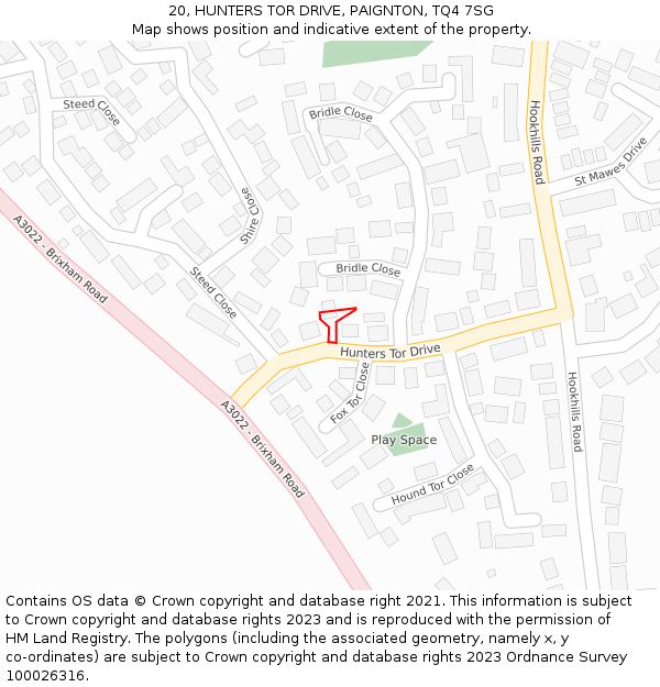 20, HUNTERS TOR DRIVE, PAIGNTON, TQ4 7SG: Location map and indicative extent of plot