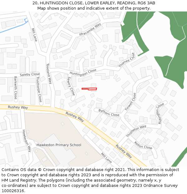 20, HUNTINGDON CLOSE, LOWER EARLEY, READING, RG6 3AB: Location map and indicative extent of plot