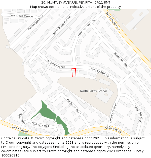20, HUNTLEY AVENUE, PENRITH, CA11 8NT: Location map and indicative extent of plot