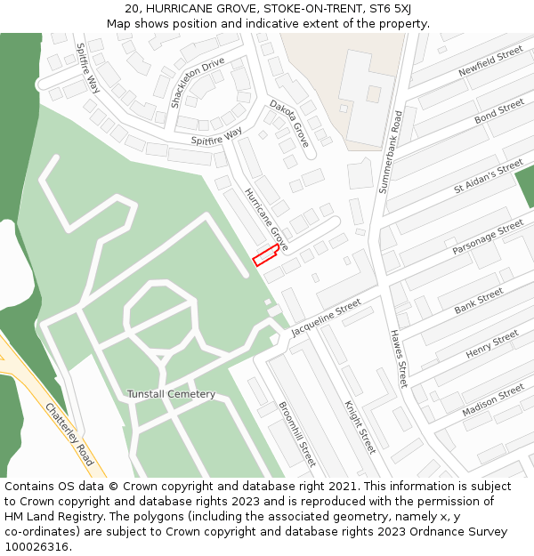 20, HURRICANE GROVE, STOKE-ON-TRENT, ST6 5XJ: Location map and indicative extent of plot