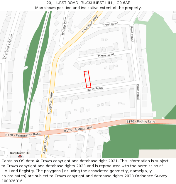 20, HURST ROAD, BUCKHURST HILL, IG9 6AB: Location map and indicative extent of plot