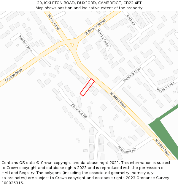 20, ICKLETON ROAD, DUXFORD, CAMBRIDGE, CB22 4RT: Location map and indicative extent of plot