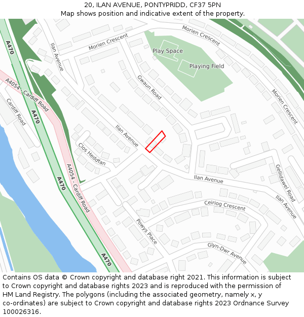 20, ILAN AVENUE, PONTYPRIDD, CF37 5PN: Location map and indicative extent of plot