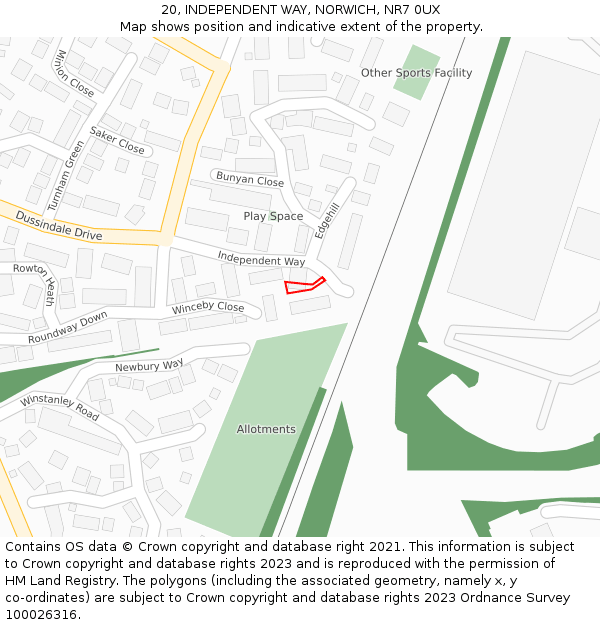 20, INDEPENDENT WAY, NORWICH, NR7 0UX: Location map and indicative extent of plot