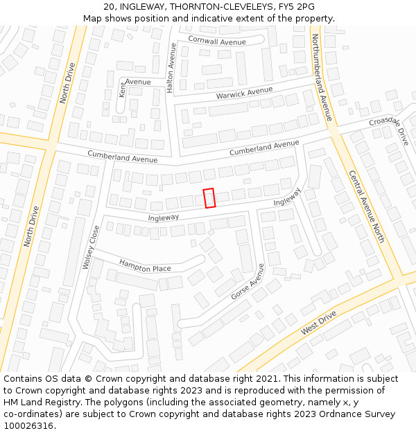 20, INGLEWAY, THORNTON-CLEVELEYS, FY5 2PG: Location map and indicative extent of plot