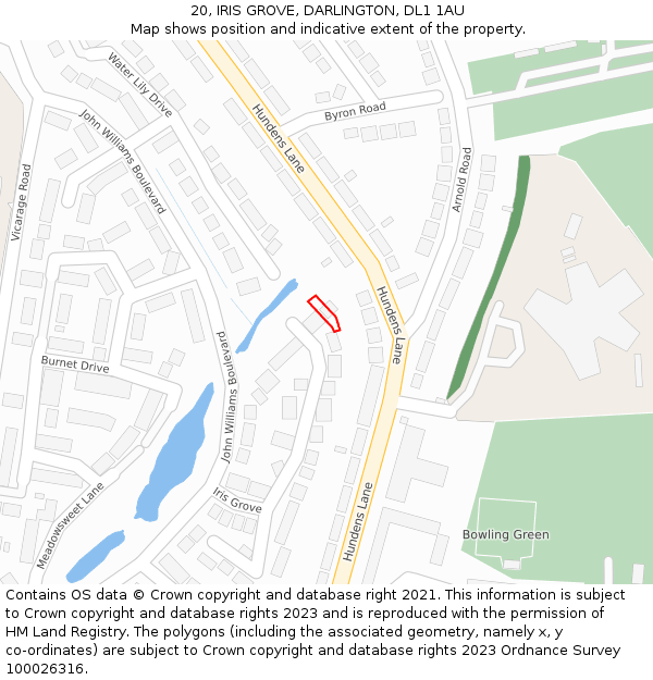 20, IRIS GROVE, DARLINGTON, DL1 1AU: Location map and indicative extent of plot
