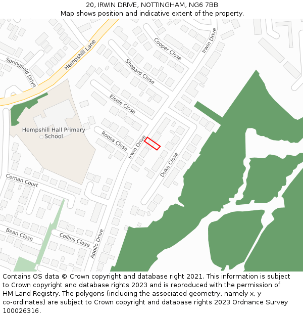 20, IRWIN DRIVE, NOTTINGHAM, NG6 7BB: Location map and indicative extent of plot