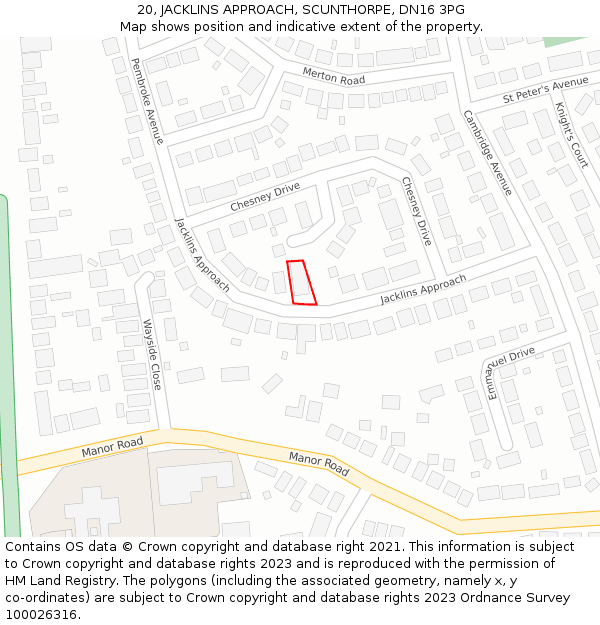 20, JACKLINS APPROACH, SCUNTHORPE, DN16 3PG: Location map and indicative extent of plot