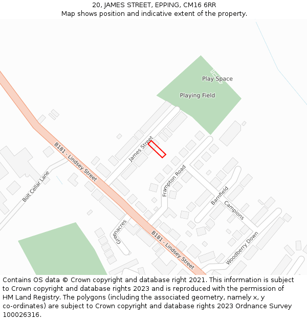 20, JAMES STREET, EPPING, CM16 6RR: Location map and indicative extent of plot