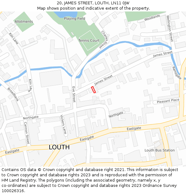 20, JAMES STREET, LOUTH, LN11 0JW: Location map and indicative extent of plot