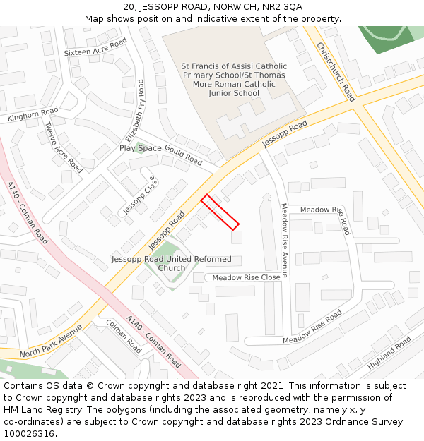 20, JESSOPP ROAD, NORWICH, NR2 3QA: Location map and indicative extent of plot