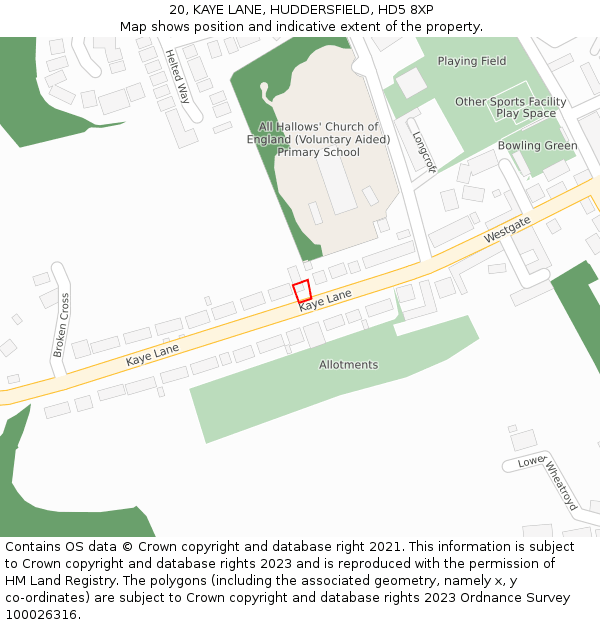 20, KAYE LANE, HUDDERSFIELD, HD5 8XP: Location map and indicative extent of plot