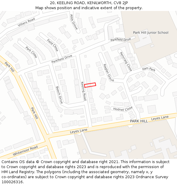 20, KEELING ROAD, KENILWORTH, CV8 2JP: Location map and indicative extent of plot