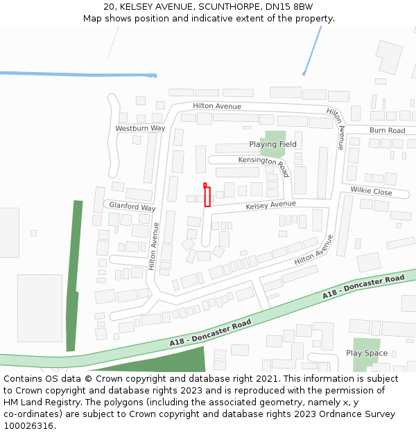 20, KELSEY AVENUE, SCUNTHORPE, DN15 8BW: Location map and indicative extent of plot