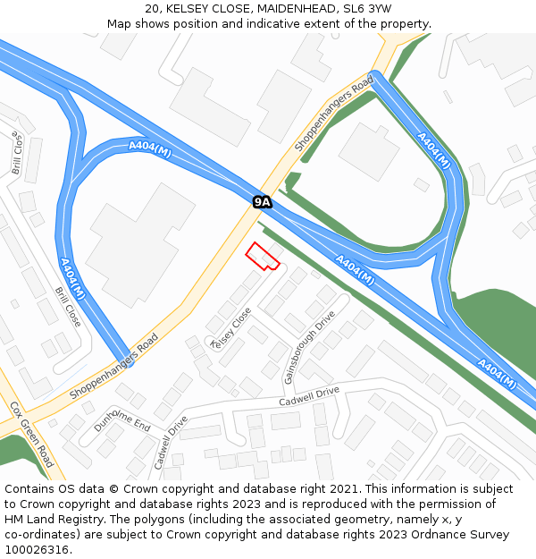 20, KELSEY CLOSE, MAIDENHEAD, SL6 3YW: Location map and indicative extent of plot