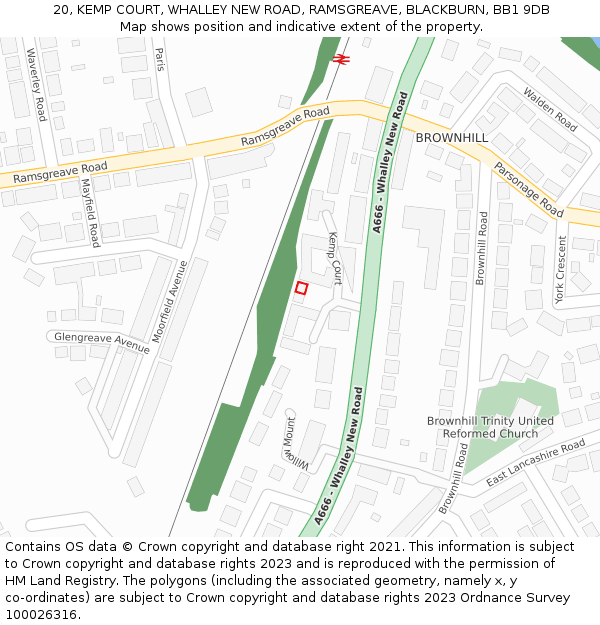 20, KEMP COURT, WHALLEY NEW ROAD, RAMSGREAVE, BLACKBURN, BB1 9DB: Location map and indicative extent of plot