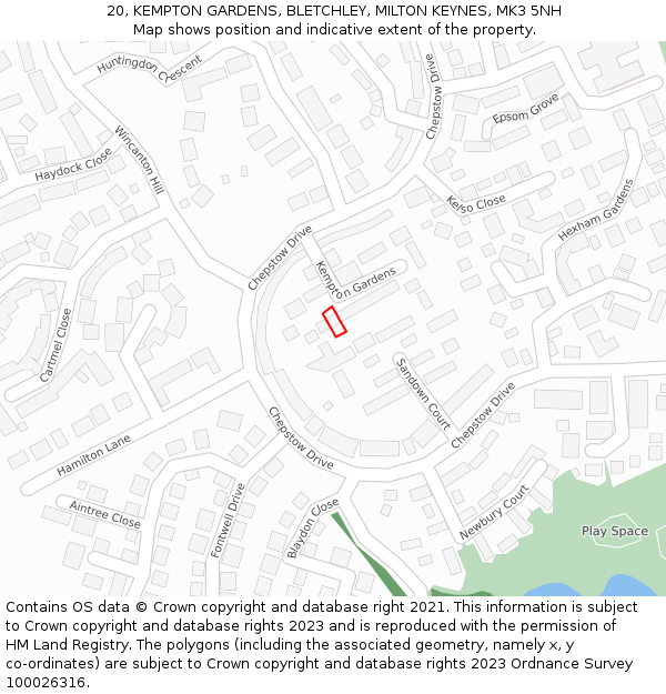 20, KEMPTON GARDENS, BLETCHLEY, MILTON KEYNES, MK3 5NH: Location map and indicative extent of plot