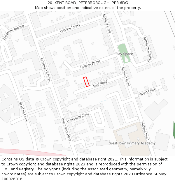 20, KENT ROAD, PETERBOROUGH, PE3 6DG: Location map and indicative extent of plot