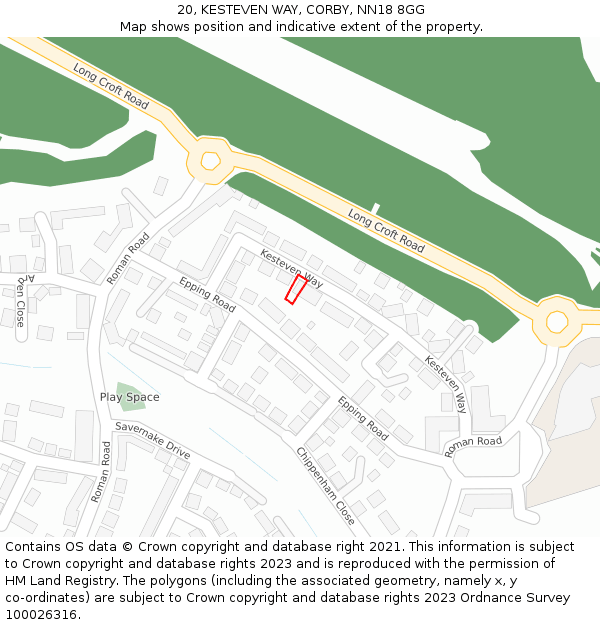 20, KESTEVEN WAY, CORBY, NN18 8GG: Location map and indicative extent of plot