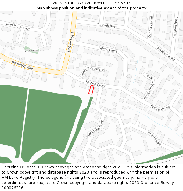 20, KESTREL GROVE, RAYLEIGH, SS6 9TS: Location map and indicative extent of plot