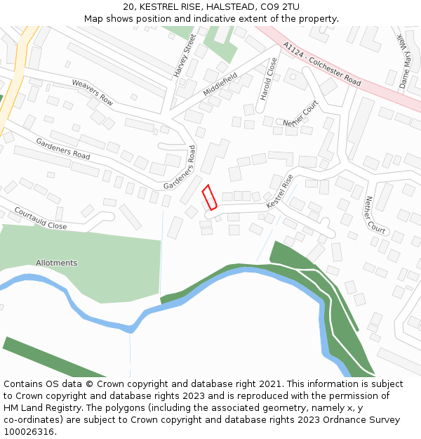 20, KESTREL RISE, HALSTEAD, CO9 2TU: Location map and indicative extent of plot