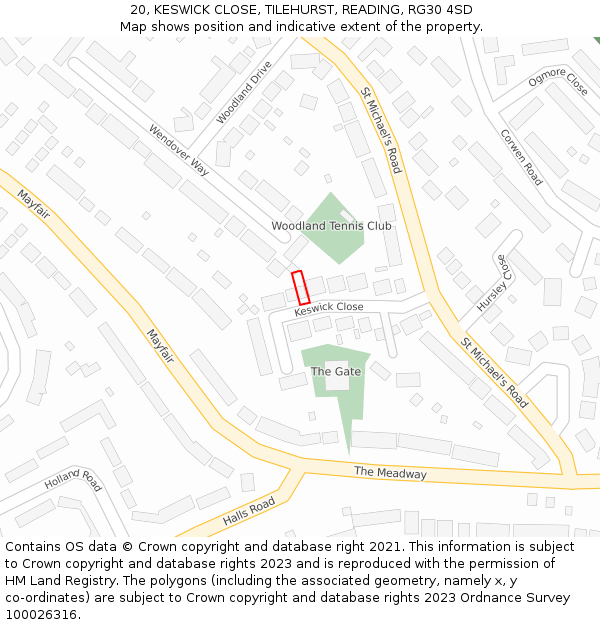 20, KESWICK CLOSE, TILEHURST, READING, RG30 4SD: Location map and indicative extent of plot