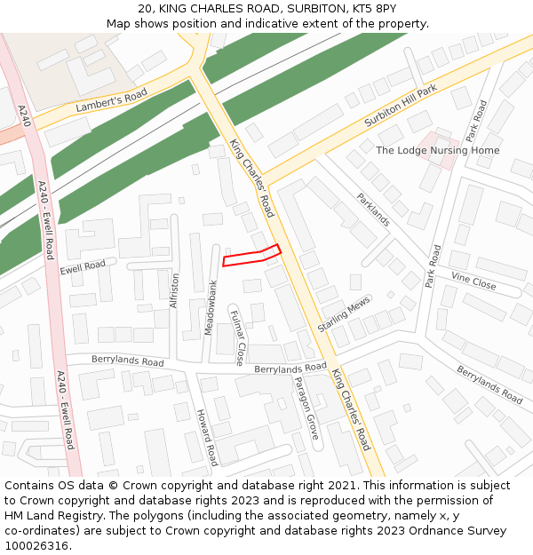 20, KING CHARLES ROAD, SURBITON, KT5 8PY: Location map and indicative extent of plot