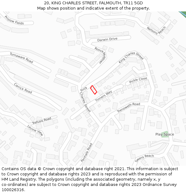20, KING CHARLES STREET, FALMOUTH, TR11 5GD: Location map and indicative extent of plot