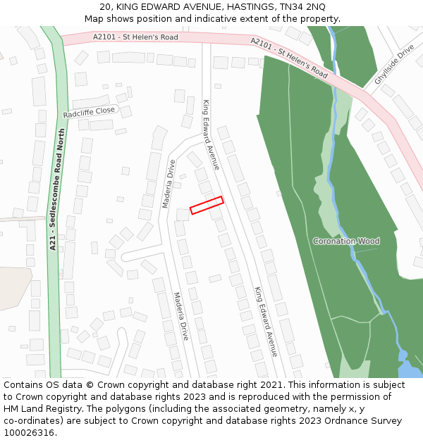 20, KING EDWARD AVENUE, HASTINGS, TN34 2NQ: Location map and indicative extent of plot