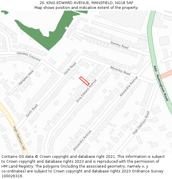 20, KING EDWARD AVENUE, MANSFIELD, NG18 5AF: Location map and indicative extent of plot