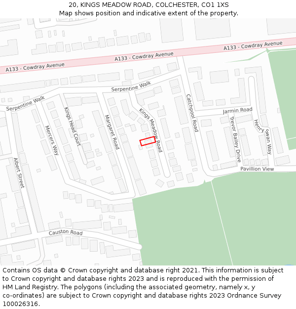 20, KINGS MEADOW ROAD, COLCHESTER, CO1 1XS: Location map and indicative extent of plot