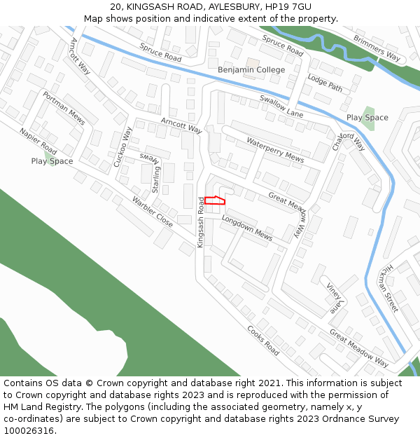 20, KINGSASH ROAD, AYLESBURY, HP19 7GU: Location map and indicative extent of plot