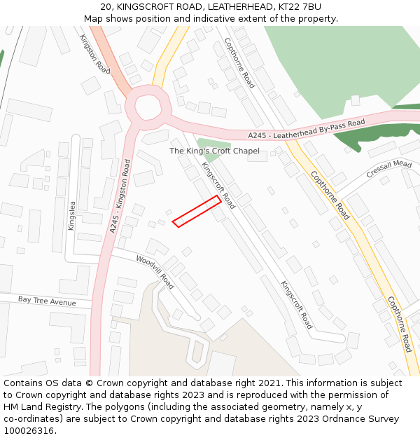 20, KINGSCROFT ROAD, LEATHERHEAD, KT22 7BU: Location map and indicative extent of plot