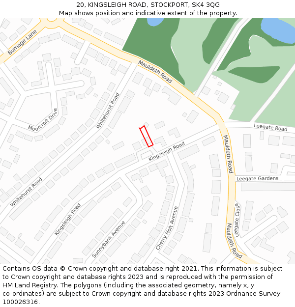 20, KINGSLEIGH ROAD, STOCKPORT, SK4 3QG: Location map and indicative extent of plot