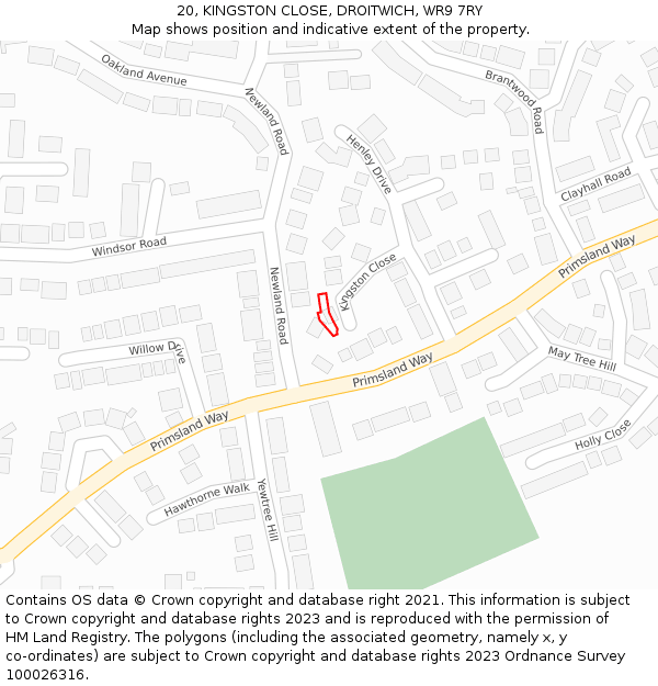 20, KINGSTON CLOSE, DROITWICH, WR9 7RY: Location map and indicative extent of plot