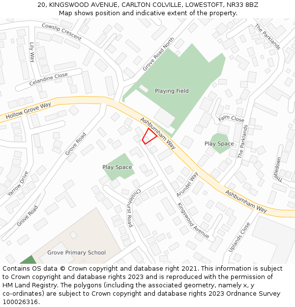 20, KINGSWOOD AVENUE, CARLTON COLVILLE, LOWESTOFT, NR33 8BZ: Location map and indicative extent of plot