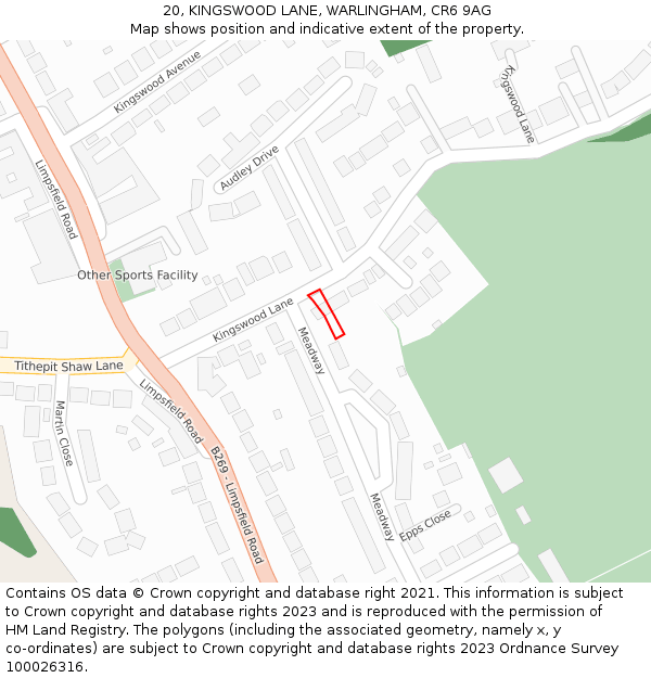 20, KINGSWOOD LANE, WARLINGHAM, CR6 9AG: Location map and indicative extent of plot