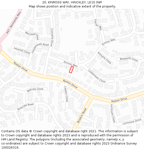 20, KINROSS WAY, HINCKLEY, LE10 0WF: Location map and indicative extent of plot