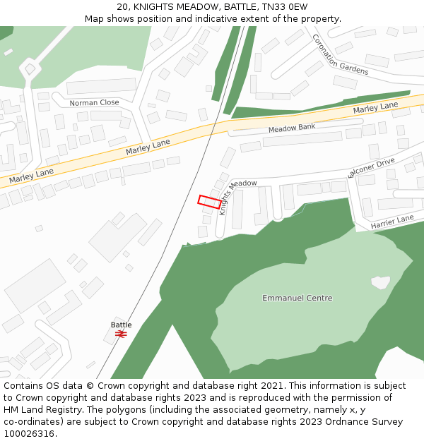20, KNIGHTS MEADOW, BATTLE, TN33 0EW: Location map and indicative extent of plot