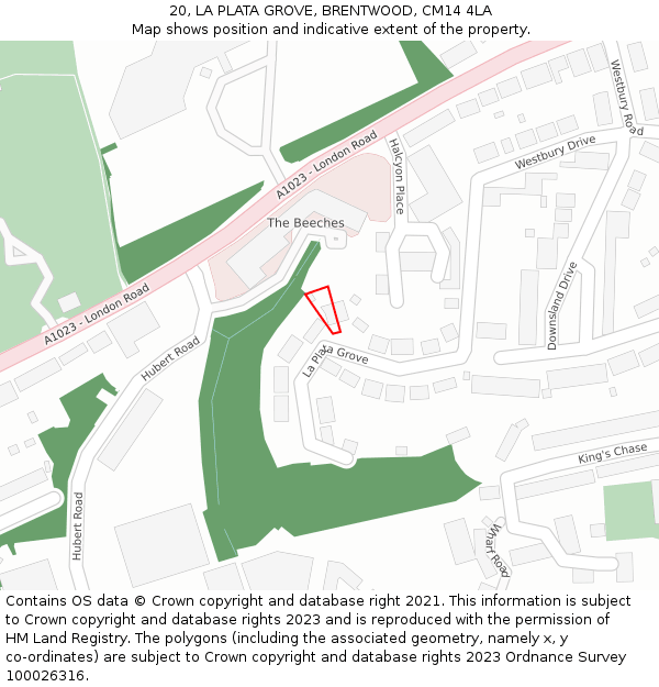 20, LA PLATA GROVE, BRENTWOOD, CM14 4LA: Location map and indicative extent of plot