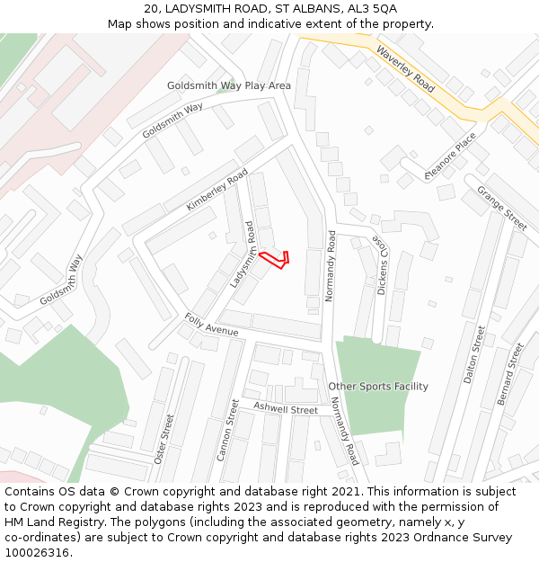 20, LADYSMITH ROAD, ST ALBANS, AL3 5QA: Location map and indicative extent of plot
